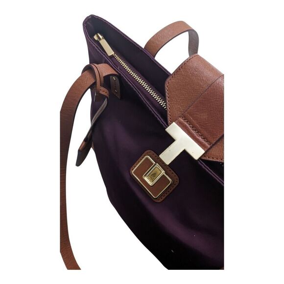 Tory Burch Purple Nylon Brown Leather Trim Double Handle Satchel Shoulder Bag - Picture 5 of 10